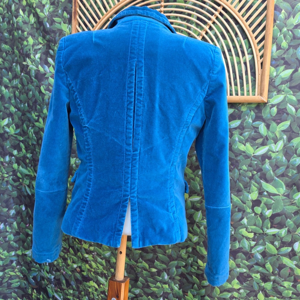 Lucky Brand Teal Blue Velvet Blazer Jacket Single Button Size L Cotton Blend - Picture 2 of 12